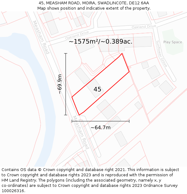 45, MEASHAM ROAD, MOIRA, SWADLINCOTE, DE12 6AA: Plot and title map