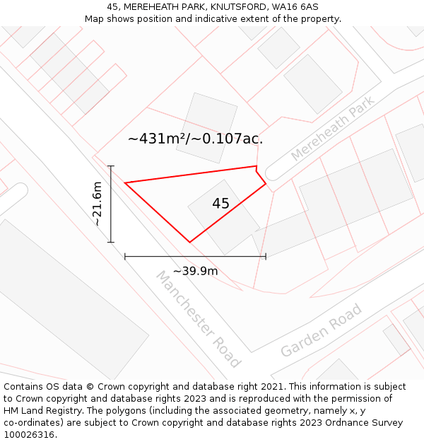 45, MEREHEATH PARK, KNUTSFORD, WA16 6AS: Plot and title map