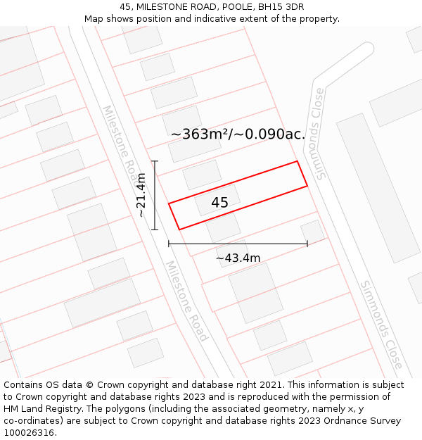 45, MILESTONE ROAD, POOLE, BH15 3DR: Plot and title map