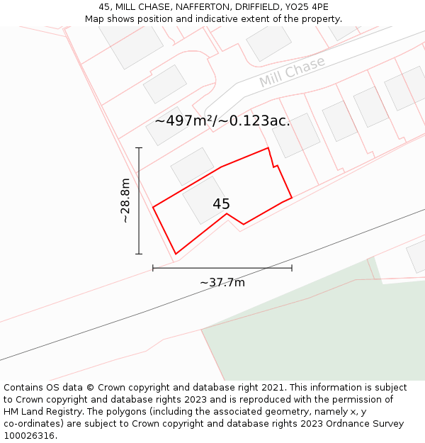 45, MILL CHASE, NAFFERTON, DRIFFIELD, YO25 4PE: Plot and title map