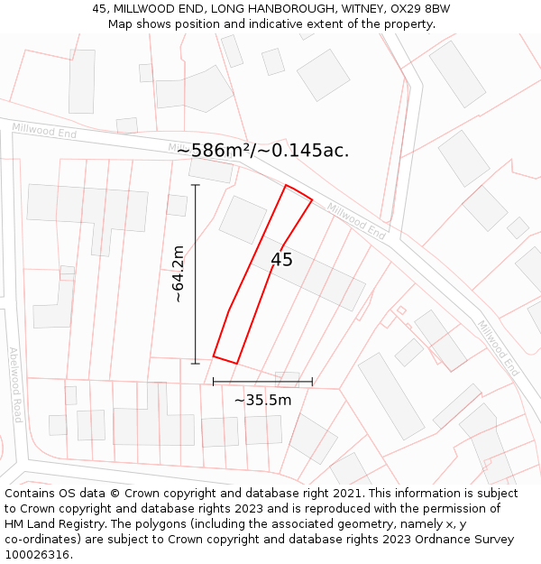 45, MILLWOOD END, LONG HANBOROUGH, WITNEY, OX29 8BW: Plot and title map