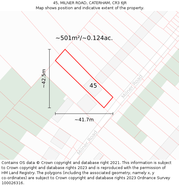 45, MILNER ROAD, CATERHAM, CR3 6JR: Plot and title map