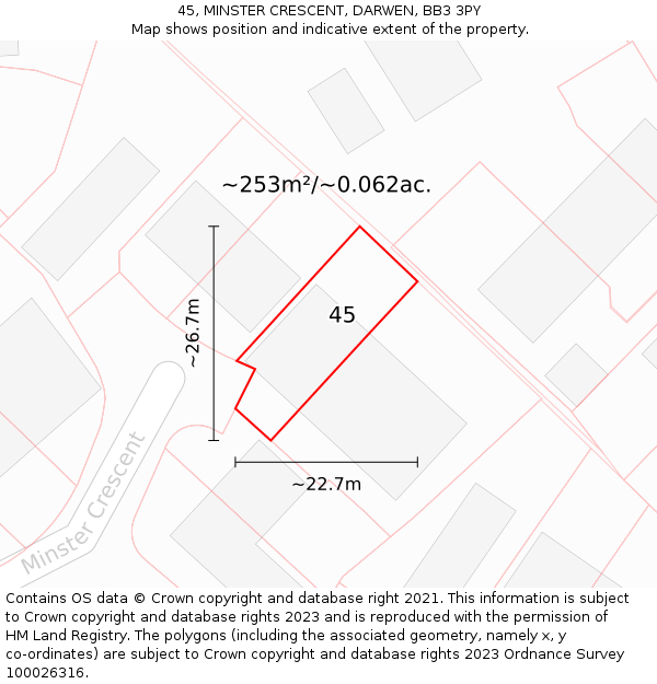 45, MINSTER CRESCENT, DARWEN, BB3 3PY: Plot and title map