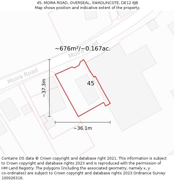 45, MOIRA ROAD, OVERSEAL, SWADLINCOTE, DE12 6JB: Plot and title map