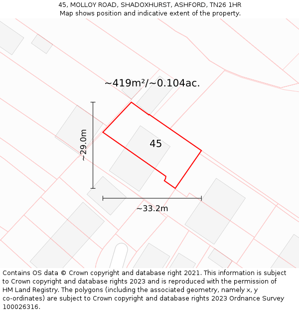 45, MOLLOY ROAD, SHADOXHURST, ASHFORD, TN26 1HR: Plot and title map