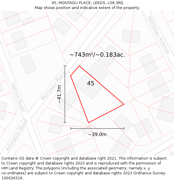 45, MONTAGU PLACE, LEEDS, LS8 2RQ: Plot and title map