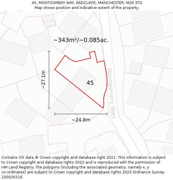 45, MONTGOMERY WAY, RADCLIFFE, MANCHESTER, M26 3TG: Plot and title map