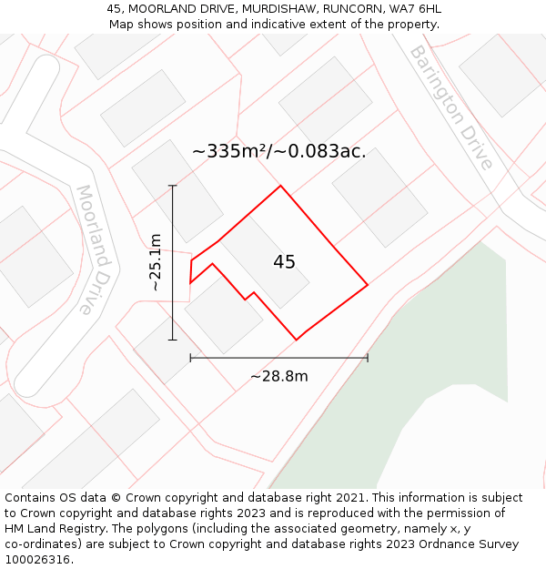 45, MOORLAND DRIVE, MURDISHAW, RUNCORN, WA7 6HL: Plot and title map