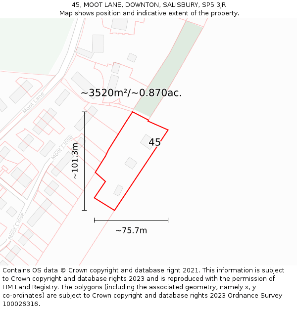 45, MOOT LANE, DOWNTON, SALISBURY, SP5 3JR: Plot and title map