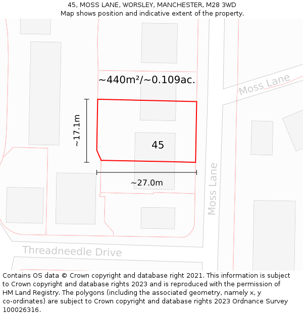 45, MOSS LANE, WORSLEY, MANCHESTER, M28 3WD: Plot and title map