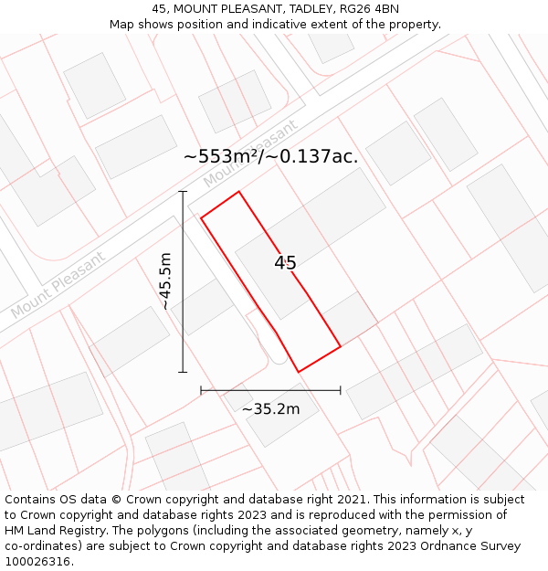 45, MOUNT PLEASANT, TADLEY, RG26 4BN: Plot and title map