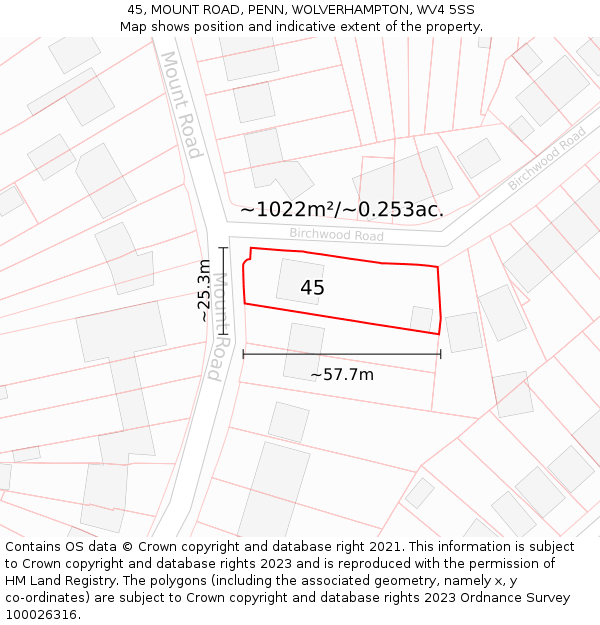 45, MOUNT ROAD, PENN, WOLVERHAMPTON, WV4 5SS: Plot and title map
