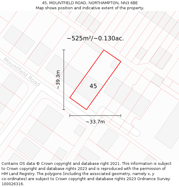 45, MOUNTFIELD ROAD, NORTHAMPTON, NN3 6BE: Plot and title map