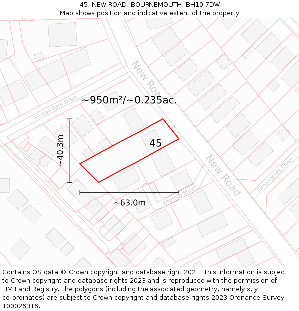 45, NEW ROAD, BOURNEMOUTH, BH10 7DW: Plot and title map