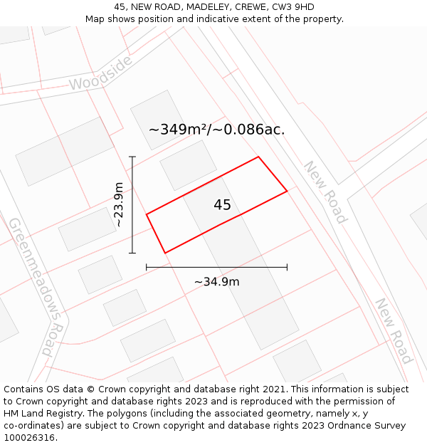 45, NEW ROAD, MADELEY, CREWE, CW3 9HD: Plot and title map