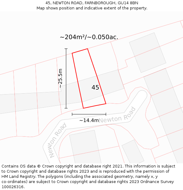 45, NEWTON ROAD, FARNBOROUGH, GU14 8BN: Plot and title map