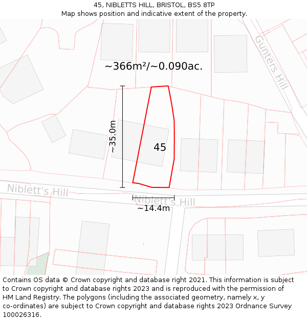 45, NIBLETTS HILL, BRISTOL, BS5 8TP: Plot and title map