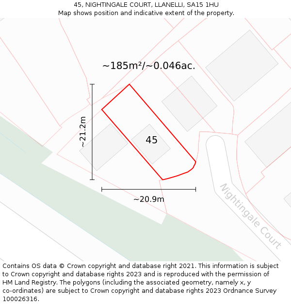 45, NIGHTINGALE COURT, LLANELLI, SA15 1HU: Plot and title map