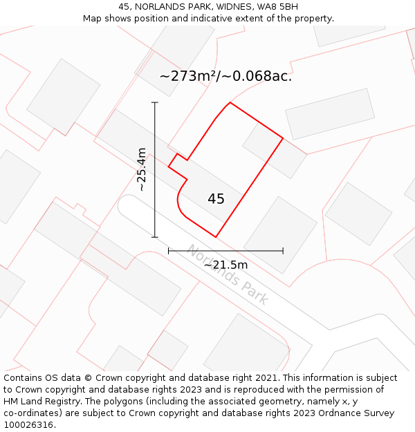 45, NORLANDS PARK, WIDNES, WA8 5BH: Plot and title map