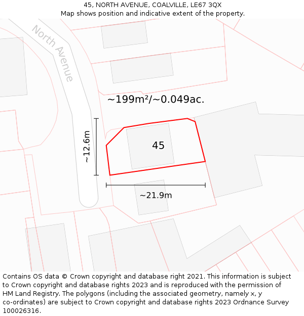 45, NORTH AVENUE, COALVILLE, LE67 3QX: Plot and title map
