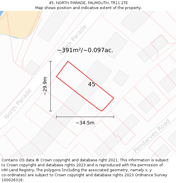 45, NORTH PARADE, FALMOUTH, TR11 2TE: Plot and title map