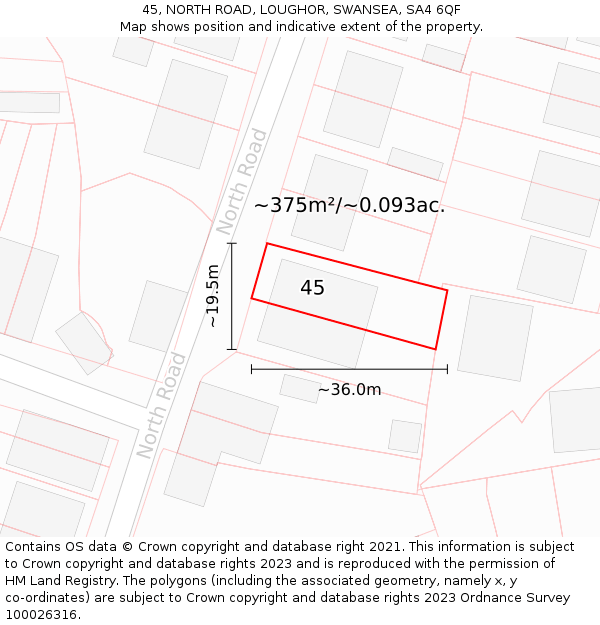 45, NORTH ROAD, LOUGHOR, SWANSEA, SA4 6QF: Plot and title map