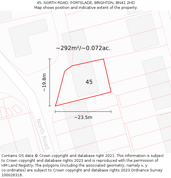 45, NORTH ROAD, PORTSLADE, BRIGHTON, BN41 2HD: Plot and title map