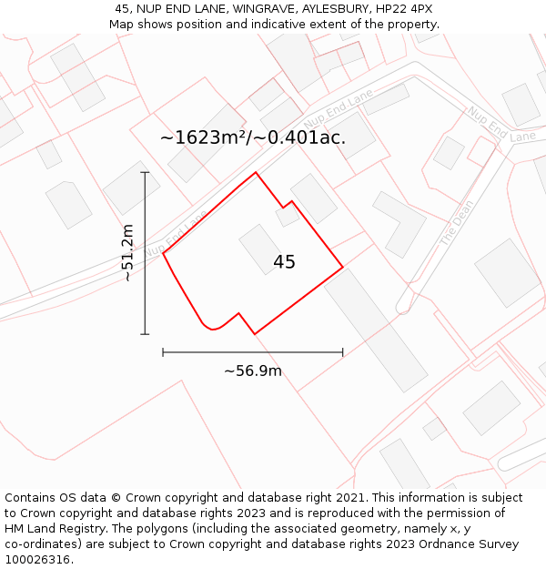 45, NUP END LANE, WINGRAVE, AYLESBURY, HP22 4PX: Plot and title map