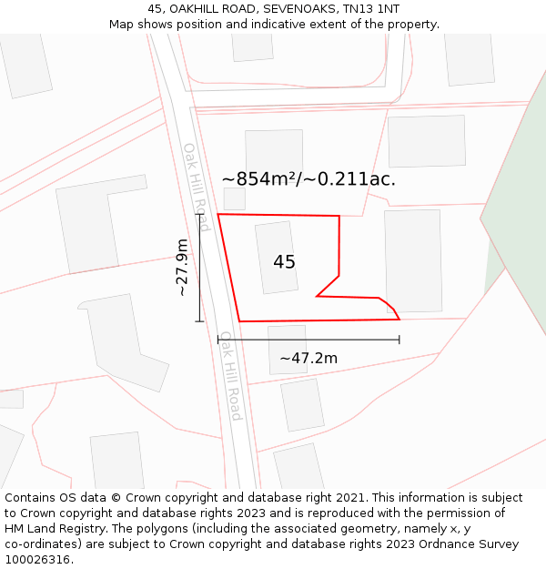 45, OAKHILL ROAD, SEVENOAKS, TN13 1NT: Plot and title map