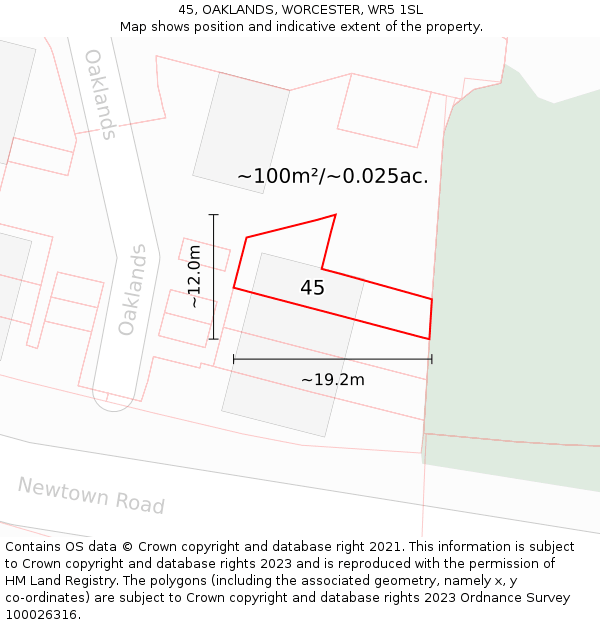 45, OAKLANDS, WORCESTER, WR5 1SL: Plot and title map