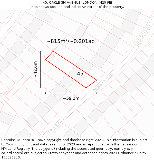 45, OAKLEIGH AVENUE, LONDON, N20 9JE: Plot and title map