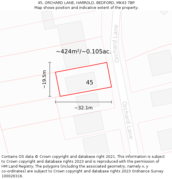 45, ORCHARD LANE, HARROLD, BEDFORD, MK43 7BP: Plot and title map