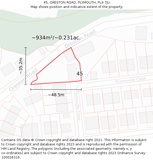 45, ORESTON ROAD, PLYMOUTH, PL9 7JU: Plot and title map