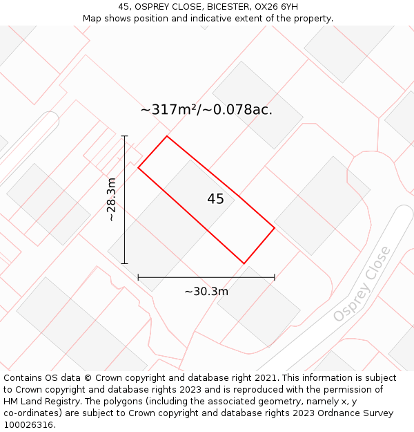 45, OSPREY CLOSE, BICESTER, OX26 6YH: Plot and title map