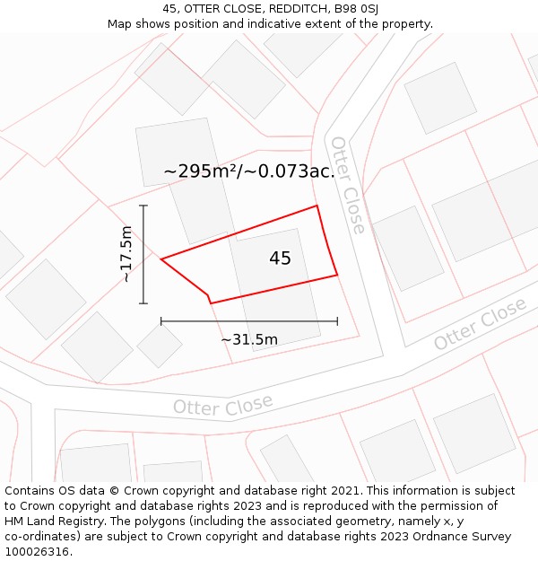 45, OTTER CLOSE, REDDITCH, B98 0SJ: Plot and title map