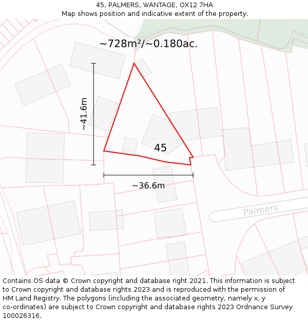 45, PALMERS, WANTAGE, OX12 7HA: Plot and title map