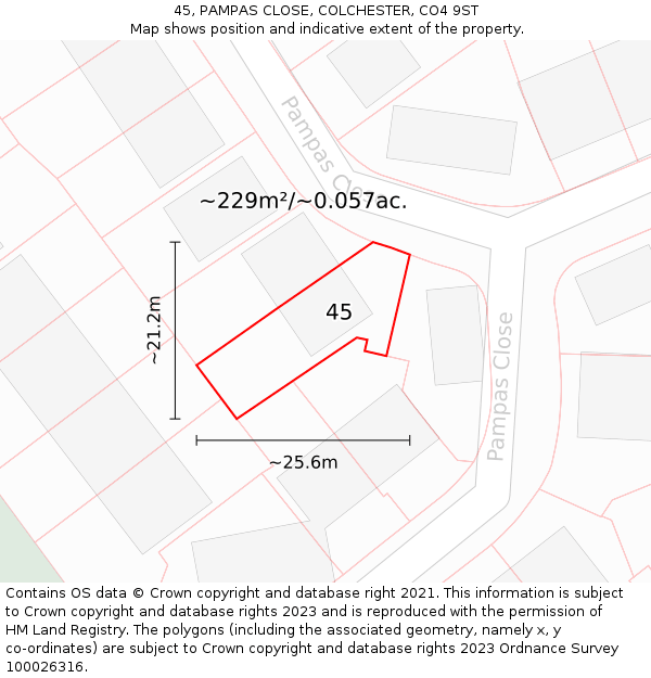 45, PAMPAS CLOSE, COLCHESTER, CO4 9ST: Plot and title map