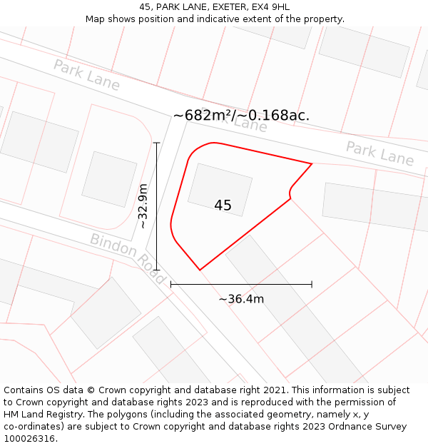 45, PARK LANE, EXETER, EX4 9HL: Plot and title map