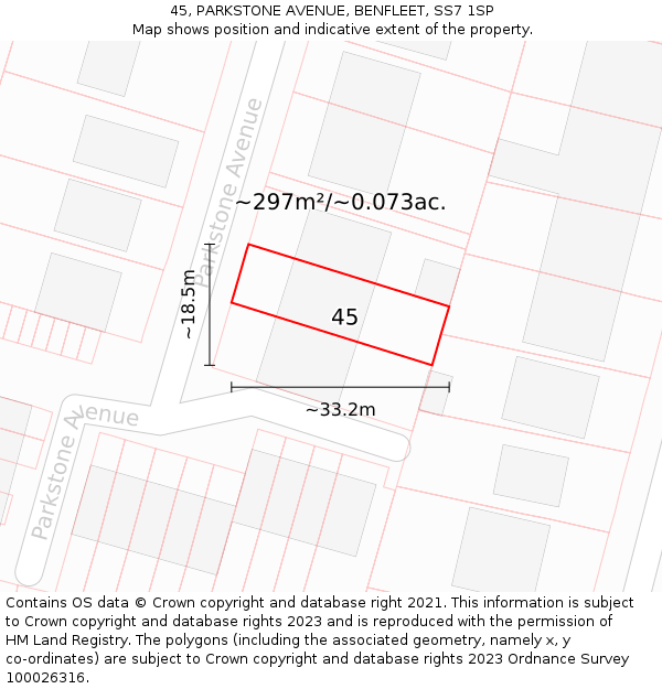 45, PARKSTONE AVENUE, BENFLEET, SS7 1SP: Plot and title map