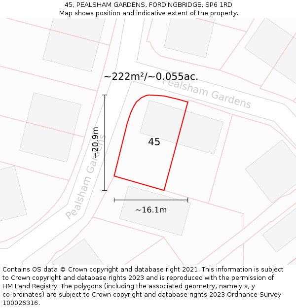 45, PEALSHAM GARDENS, FORDINGBRIDGE, SP6 1RD: Plot and title map