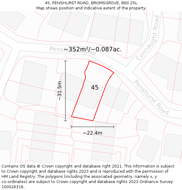 45, PENSHURST ROAD, BROMSGROVE, B60 2SL: Plot and title map