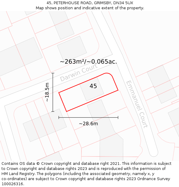 45, PETERHOUSE ROAD, GRIMSBY, DN34 5UX: Plot and title map