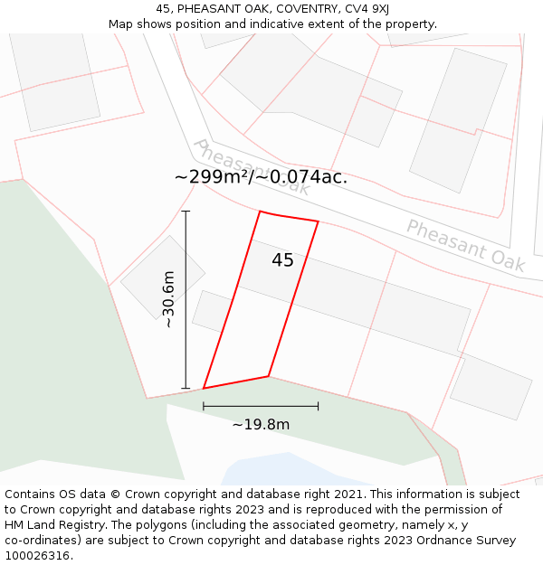 45, PHEASANT OAK, COVENTRY, CV4 9XJ: Plot and title map