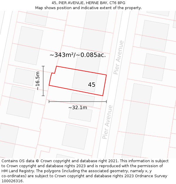 45, PIER AVENUE, HERNE BAY, CT6 8PG: Plot and title map