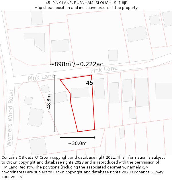 45, PINK LANE, BURNHAM, SLOUGH, SL1 8JP: Plot and title map