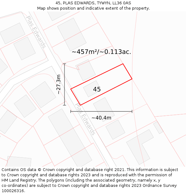 45, PLAS EDWARDS, TYWYN, LL36 0AS: Plot and title map