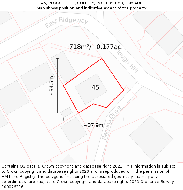 45, PLOUGH HILL, CUFFLEY, POTTERS BAR, EN6 4DP: Plot and title map