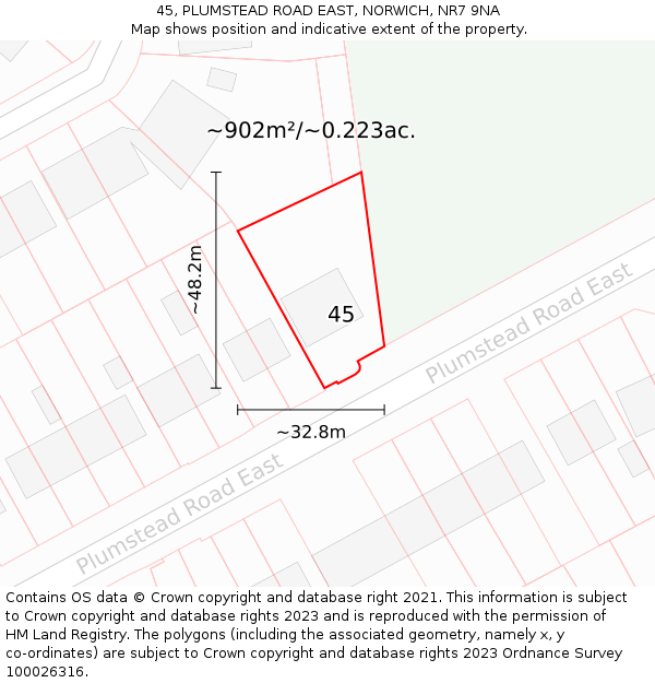 45, PLUMSTEAD ROAD EAST, NORWICH, NR7 9NA: Plot and title map