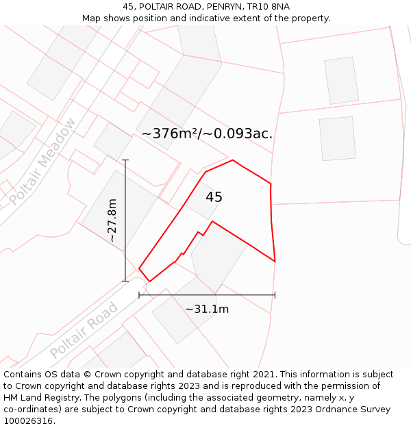 45, POLTAIR ROAD, PENRYN, TR10 8NA: Plot and title map