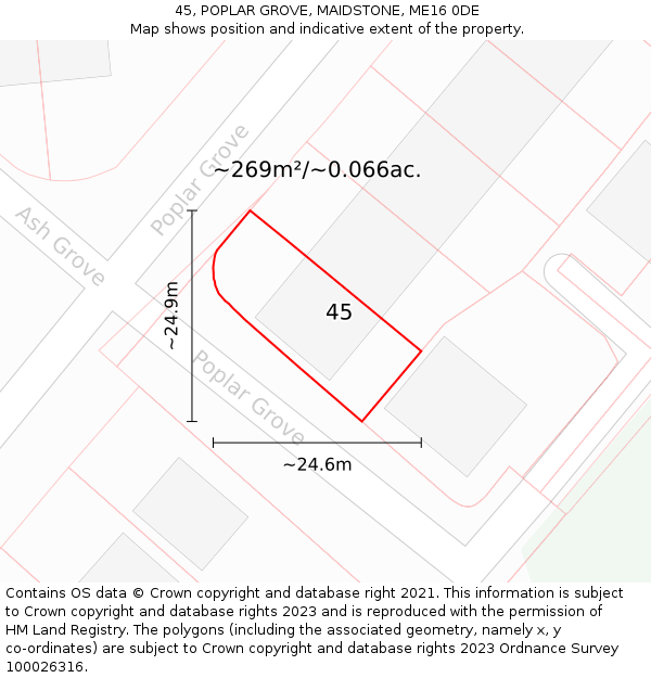 45, POPLAR GROVE, MAIDSTONE, ME16 0DE: Plot and title map